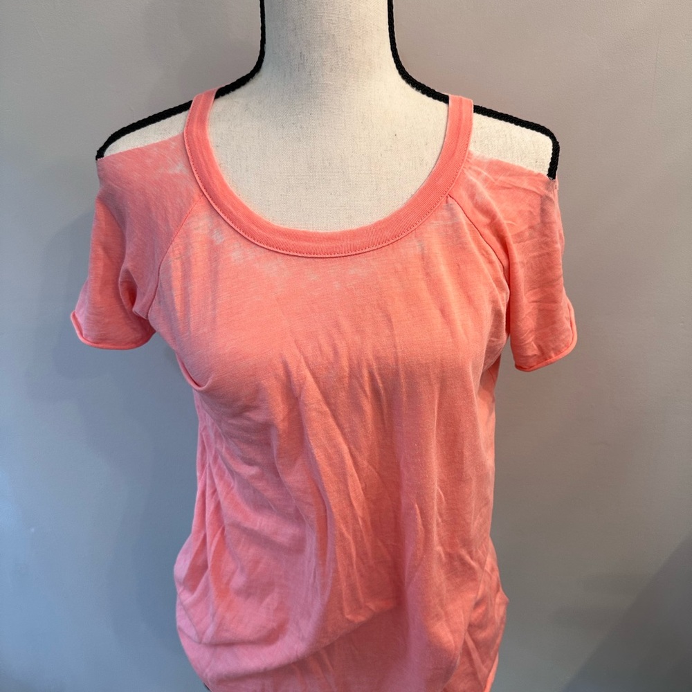 Vibrant Orange Pink Short Sleeve Cut Out Tee